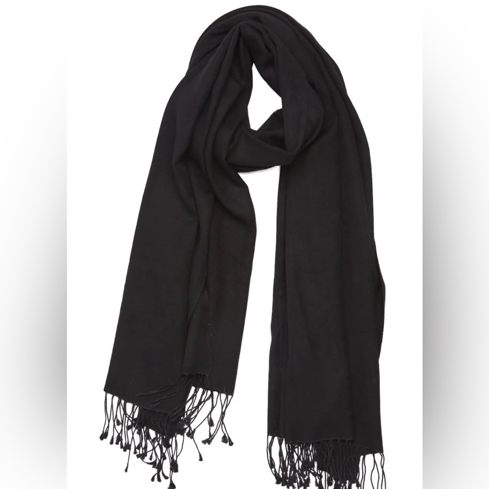 100% Pashmina Elegant Black Scarf Accessory
